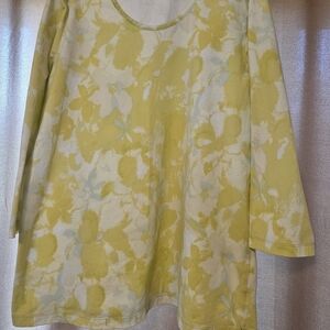 Denim&Co Lemon and Cream Floral Long Sleeve Tee